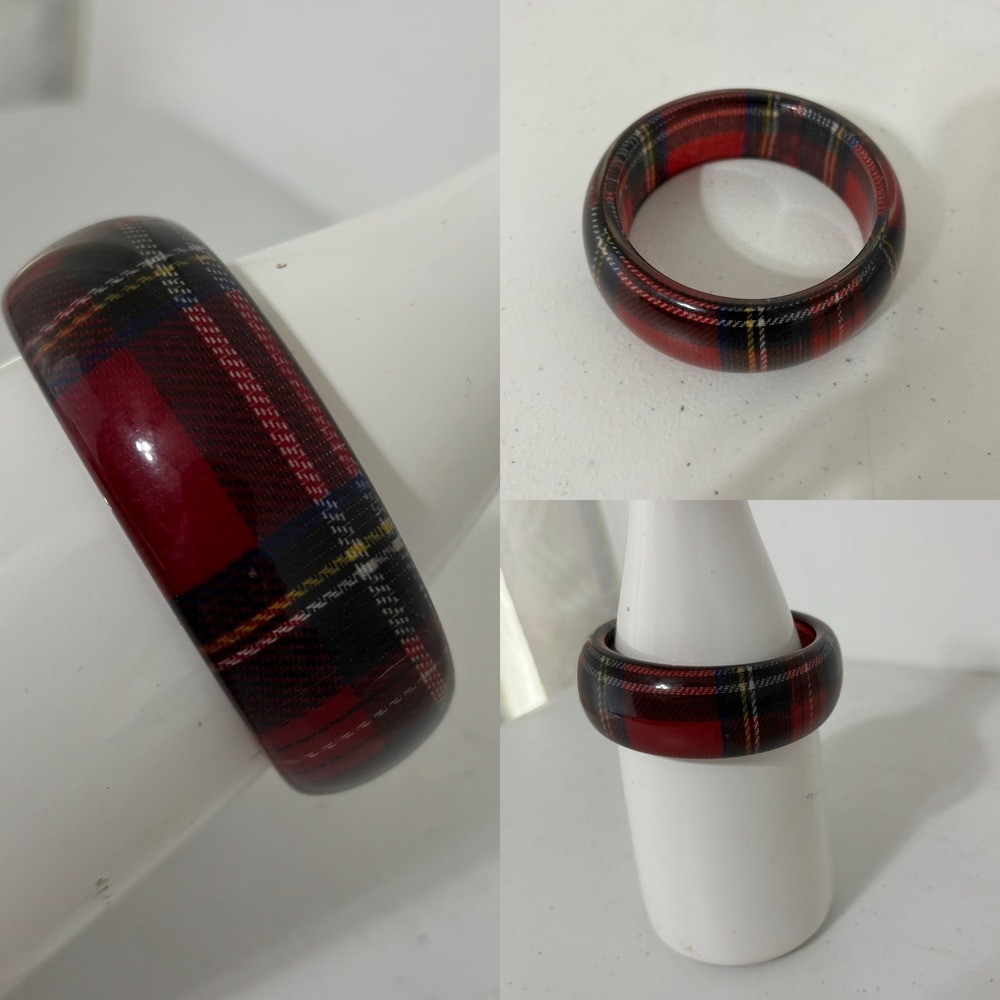 Mod 60s Lucite Bangle Plaid Bracelet Dark Academia Preppy Festival TweeWomen 8in